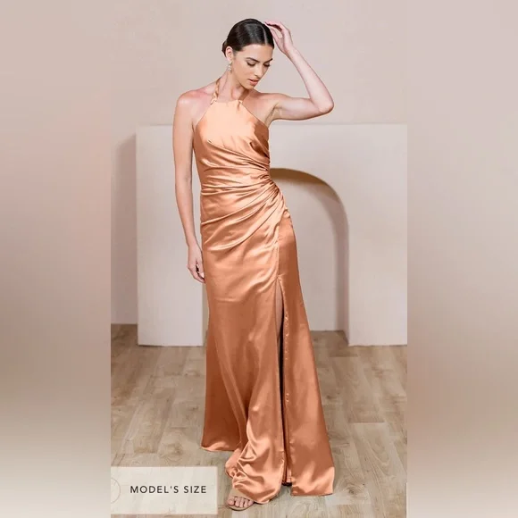 slim fit dress slacks Jessica Angel 937 Pleated Long Formal Fitted Slit Prom Dress main image 0